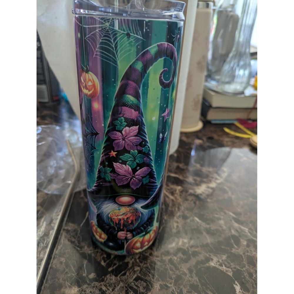Halloween Gnome‎ 20oz Sublimation Tumbler Stainless Steel Metal Straw NEW